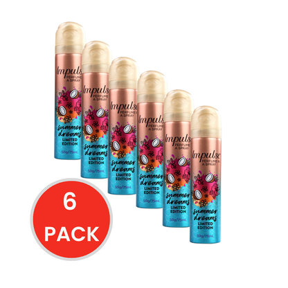 Impulse 50g Perfume Body Spray Summer Dreams Limited Edition (6 Pack)