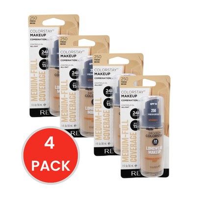 Revlon 30mL Foundation Longwear Colorstay Medium Full Coverage Fresh Beige 250 (4 Pack)