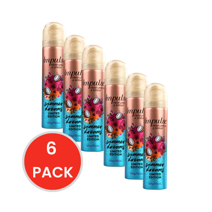 Impulse 50g Perfume Body Spray Summer Dreams Limited Edition (6 Pack)