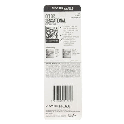 MAYBELLINE 0.5g SHAPING LIP LINER COLOR SENSATIONAL NUDE WHISPER 105 CARDED (2x Pack)