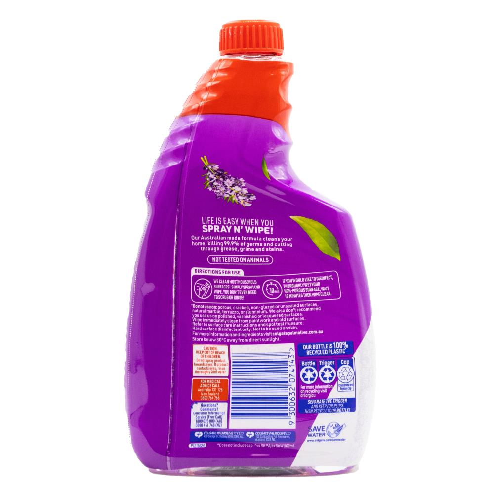 Ajax 750ml Spray n Wipes refill Multi purpose Lavender & Citrus (8xPack)