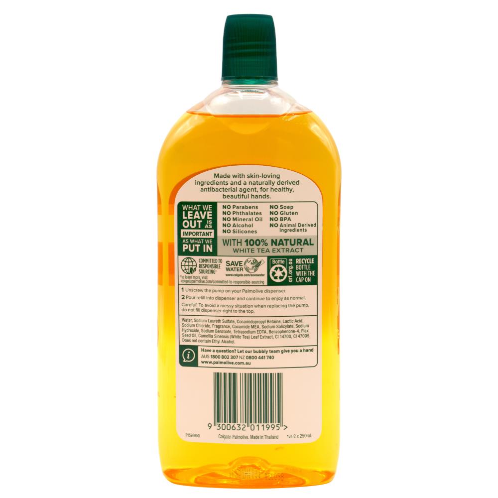 Palmolive White Tea Handwash Refill Anti Bacterial Kills Germs 500ml (6 Pack)