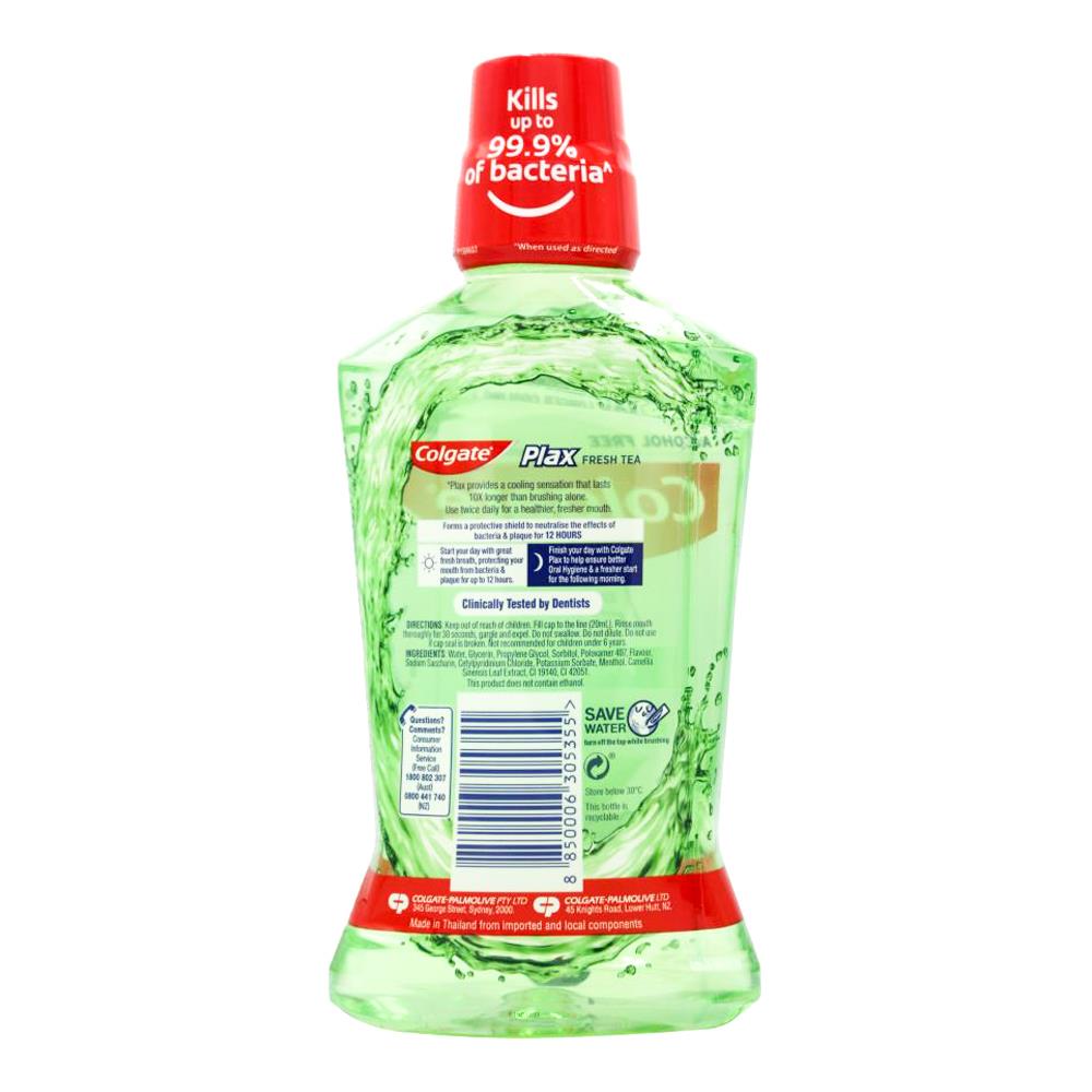 Colgate 500ml Plax Mouthwash Fresh Tea Alcohol Free (4x Pack)