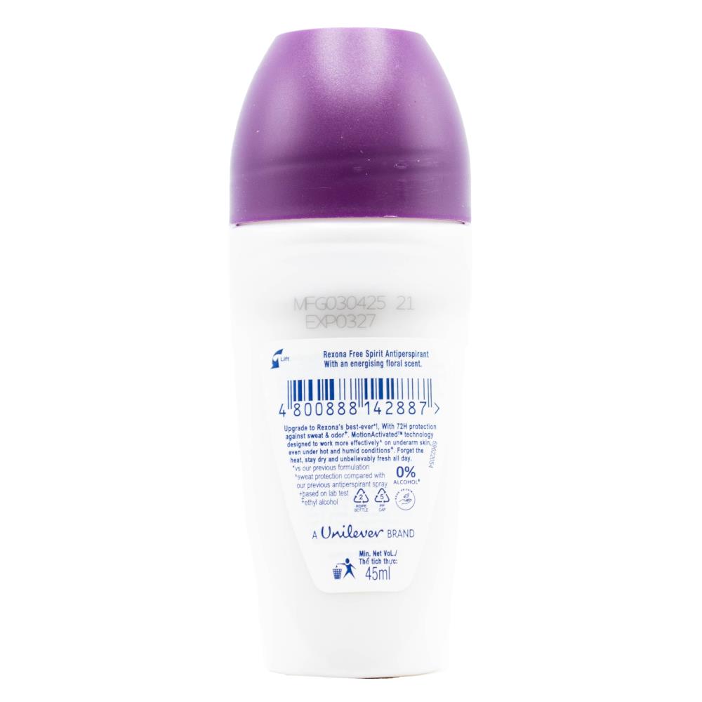 REXONA 45mL DEODORANT WOMEN ROLL ON 72 HOUR FREE SPIRIT (24x Pack)