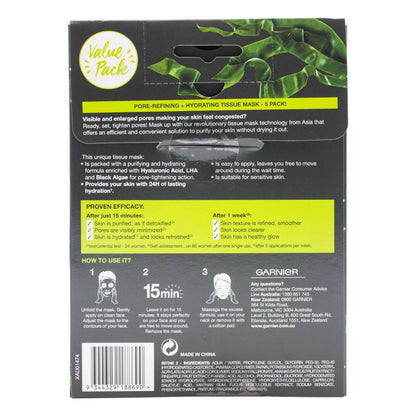 Garnier Skinactive Pk5 X 28g Pure Charcoal Tissue Masks (4x Pack)
