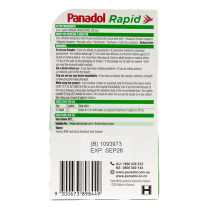 Panadol Pk8 Capsules Paracetamol 500mg Fast Pain Relief Rapid (12x Pack)