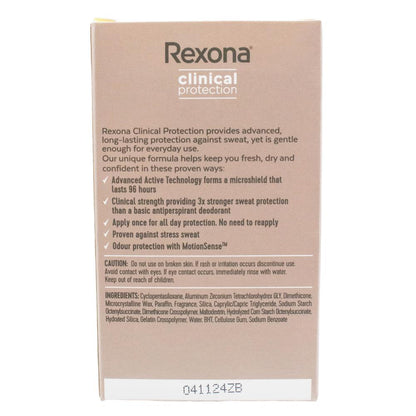 REXONA 48g / 45mL ANTIPERSPIRANT DEODORANT CLINICAL PROTECTION CREAM 96H 3X STRONGER STRESS CONTROL (6x Pack)