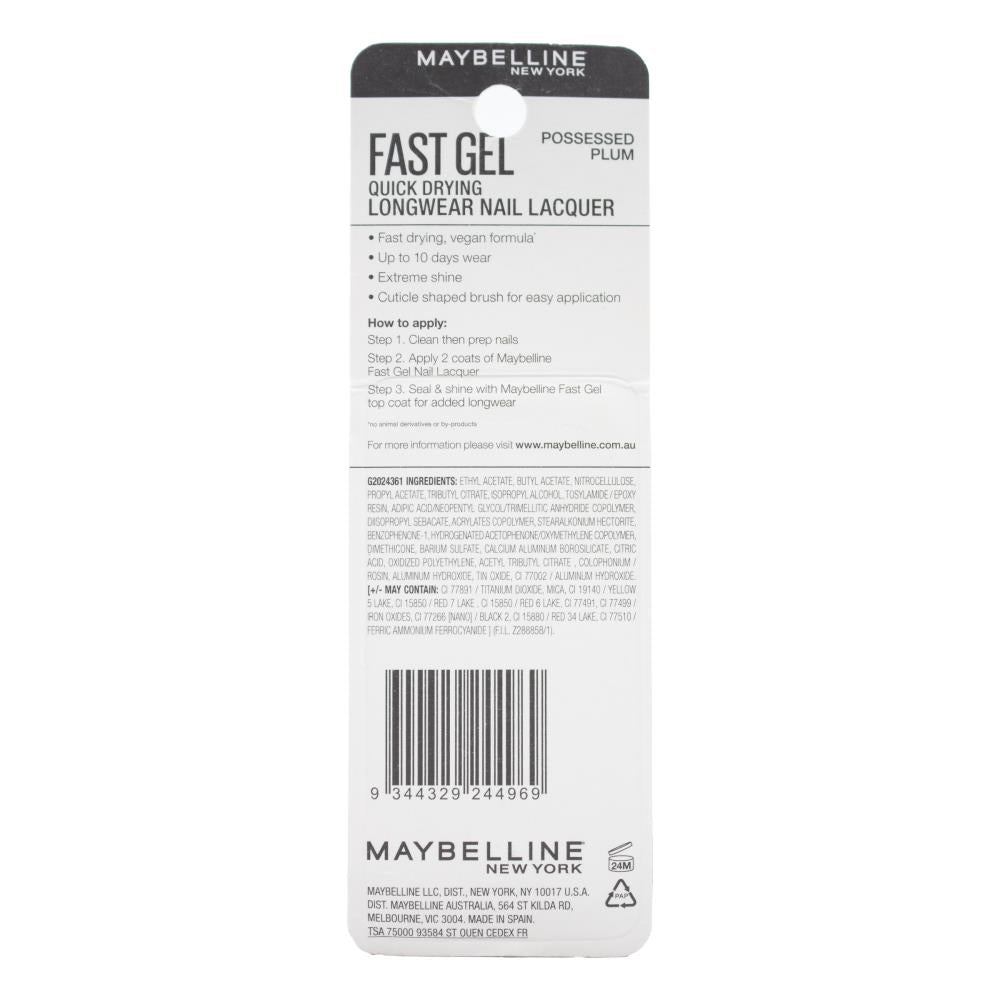 MAYBELLINE 7mL NAIL LACQUER LONGWEAR FAST GEL POSSESSED PLUM (CARDED) (2x Pack)