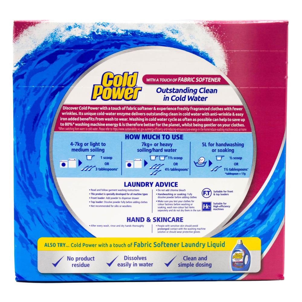 Cold Power 1kg Washing Powder Advanced Clean With A Touch Of Fabric Softener (12x Pack)