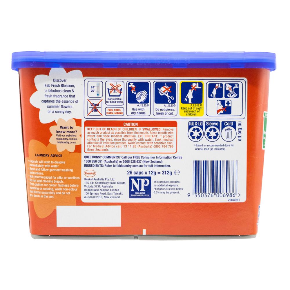 Fab 312g Laundry Capsules Front And Top Loader Fresh Blossom (8 Pack)