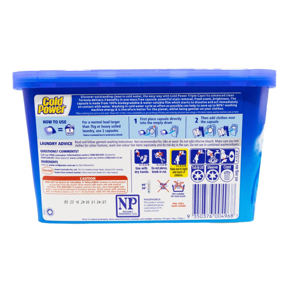 Cold Power PK18 / 252g Laundry Capsules Advanced Clean Cold Water Enzyme (8 Pack)