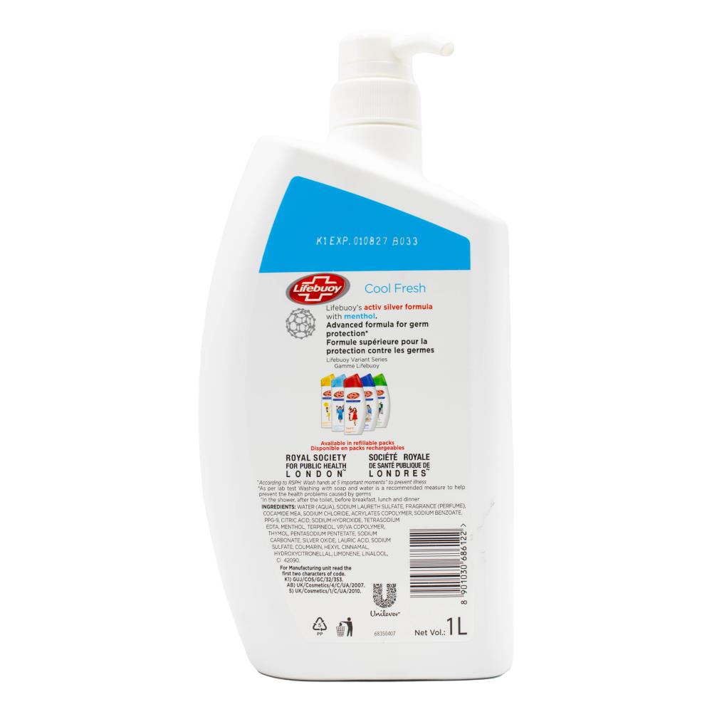 Lifebuoy Body Wash Cool Fresh 1 Litre (3x Pack)
