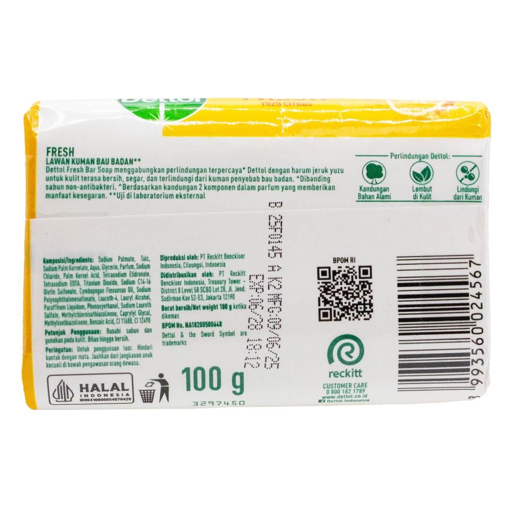 DETTOL 60g SOAP BAR ANTIBACTERIAL FRESH YUZU CITRUS (24x Pack)
