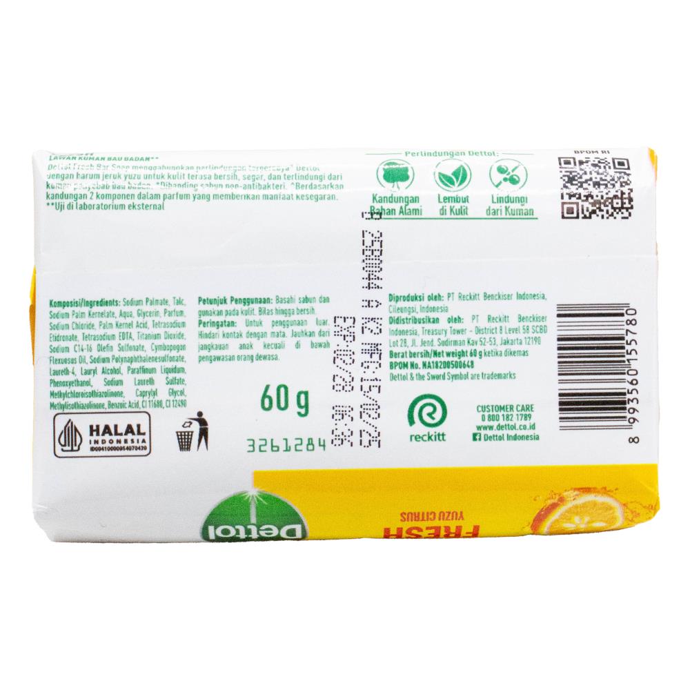 DETTOL PK3 x 100g SOAP BAR ANTIBACTERIAL FRESH YUZU CITRUS (24x Pack)