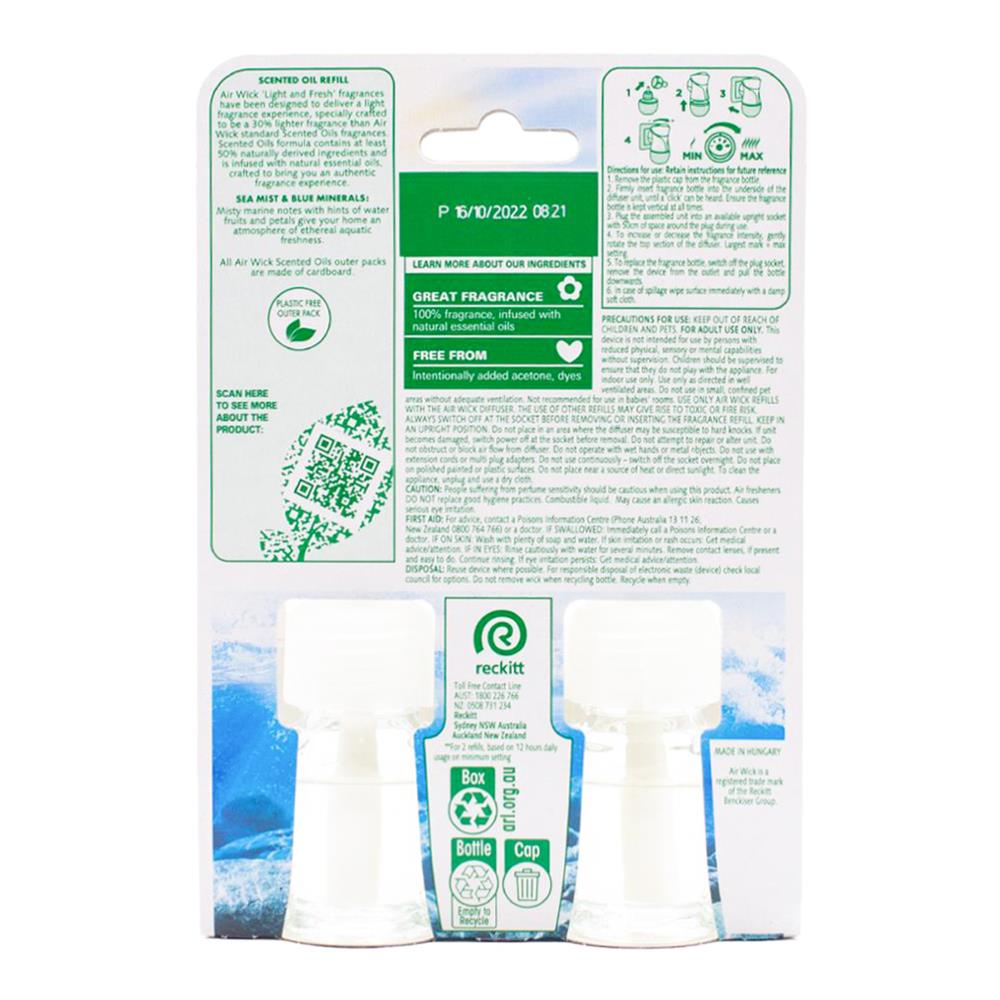 Air Wick 19mL Scented Oils Fragrance Refills Sea Mist And Blue Minerals (5 Pack)