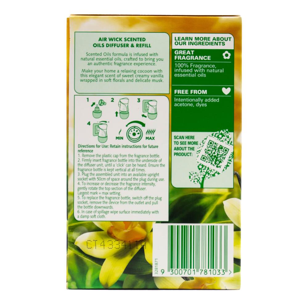 Air Wick 21ml Scented Oil Difuser And Refill Essential Oils Vanilla And Soft Cashmere (4x Pack)