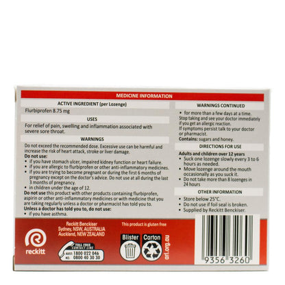 STREPFEN LOZENGES SEVERE SORE THROAT RELIEF ANTI-INFLAMMATORY HONEY AND LEMON FLAVOUR 6 x 16Pk (Value Pack 96 Lozenges)