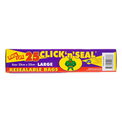 KWIK LIFE PK25 CLICK N SEAL RESEALABLE BAGS LARGE 22cm x 22cm (24X pACK)