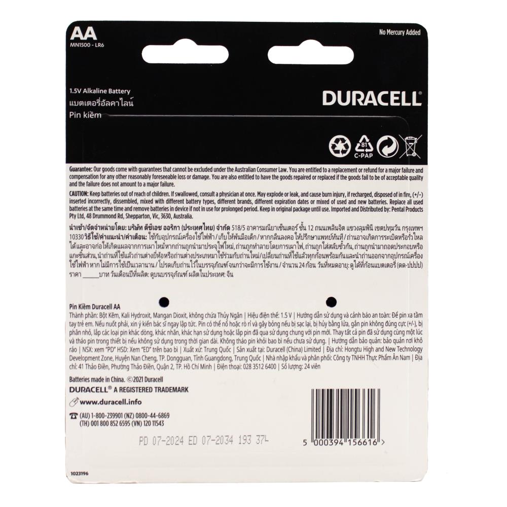 Duracell AA Batteries 6 x 24Pk (Value Pack 144)