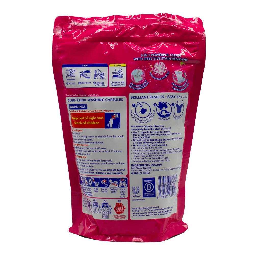 Surf Pk40 Fabric Washing Capsules Front And Top Loader Rose Fresh (12x Pack)