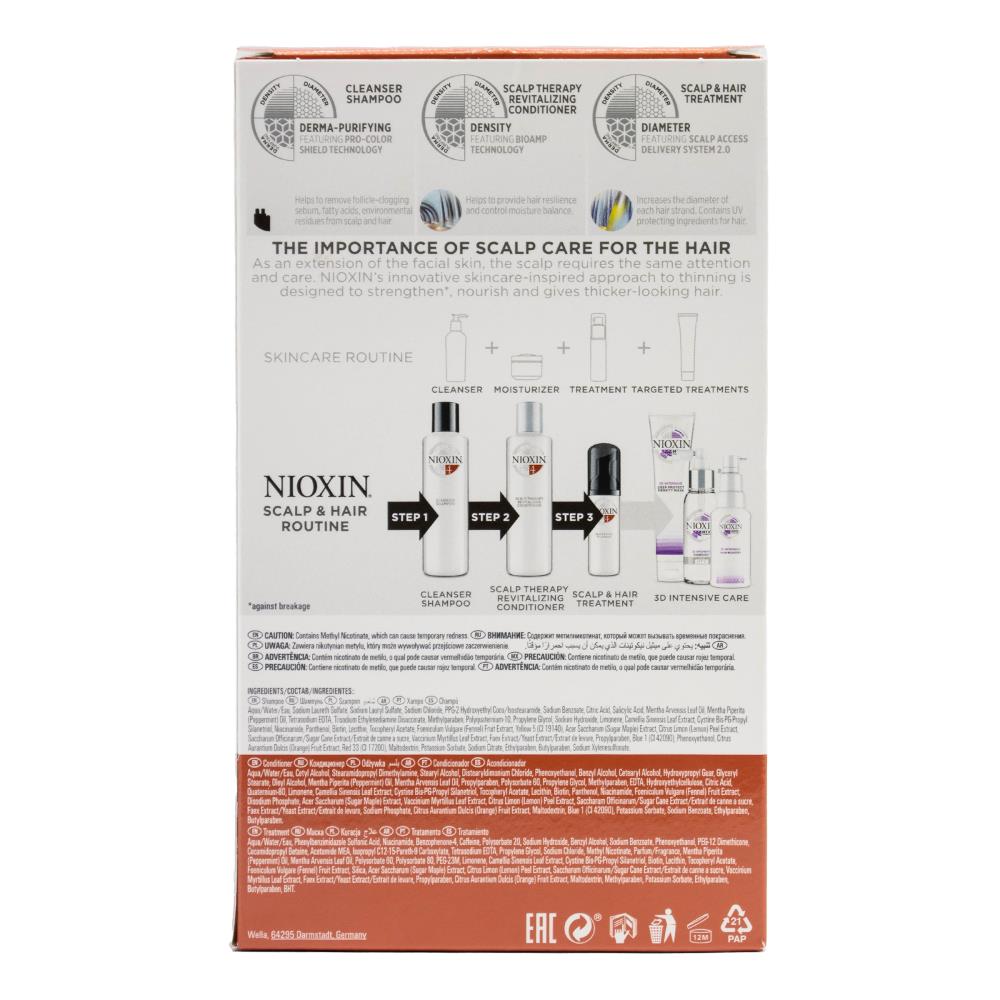 Nioxin Pk3 150ml Shampoo, 150ml Conditioner & 40ml Treatment Thicker Fuller Hair Color Safe Colored Hair Progressed Thinning System 4