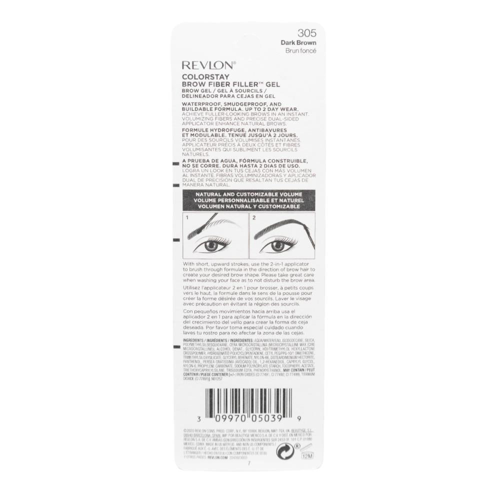 Revlon 6.8mL Brow Fiber Filler Colorstay Dark Brown 305 Carded (2 Pack)