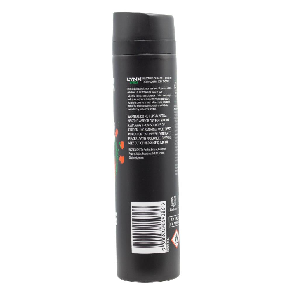 LYNX 161g / 250mL DEODORANT BODY SPRAY 48H FRESHNESS XXL AFRICA (6 x Pack)