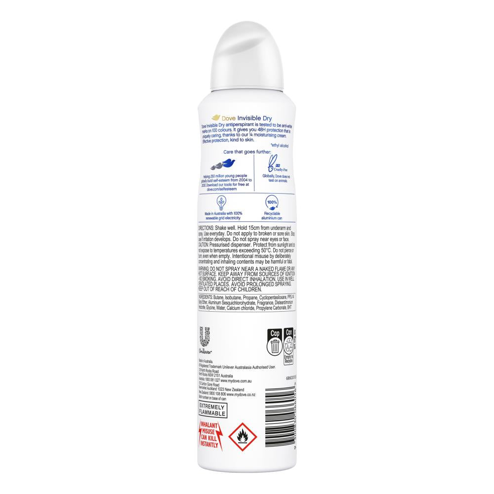 DOVE 127g / 220ml ANTIPERSPIRANT INVISIBLE DRY ANTI WHITE MARKS WHITE FREESIA AND VIOLET FLOWER SCENT (6 x Pack)