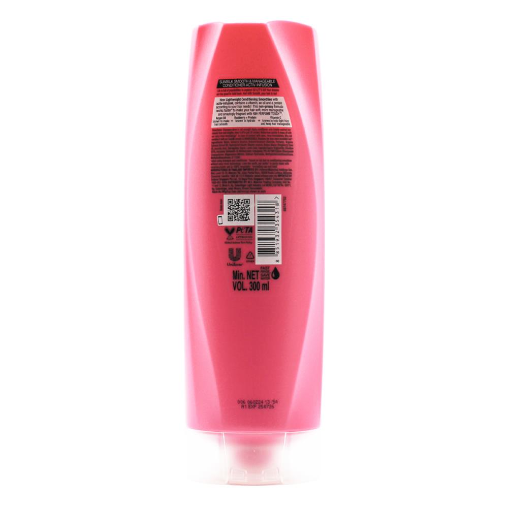 Sunsilk 300ml Conditioner Smooth & Manageable Argan Oil Raspberry Protein And Vitamin C (3x Pack)