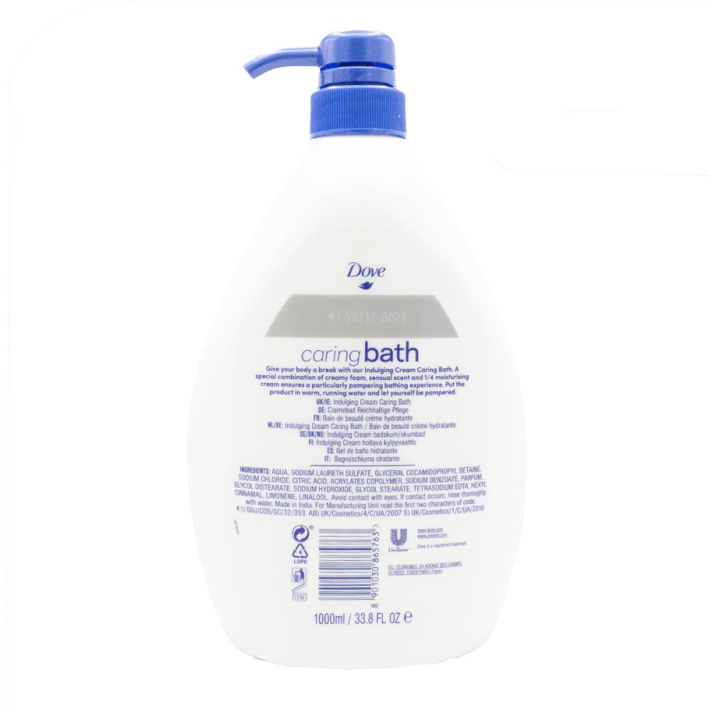 DOVE 1000mL CARING BATH INDULGING CREAM 1/4 MOISTURISING CREAM (12x Pack)