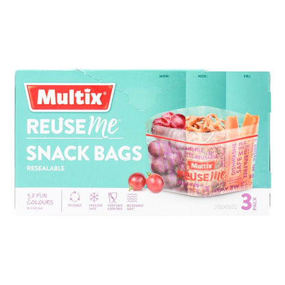 MULTIX PK3 REUSEME SNACK BAGS RESEALABLE 16.5cm x 8.5cm (7x Pack)