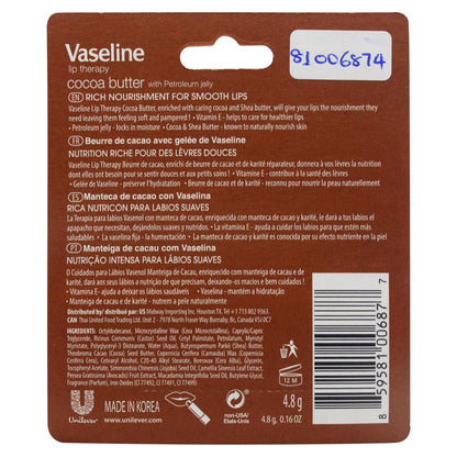 Vaseline 4.8g Lip Therapy Cocoa Butter With Petroleum Jelly (24x Pack)