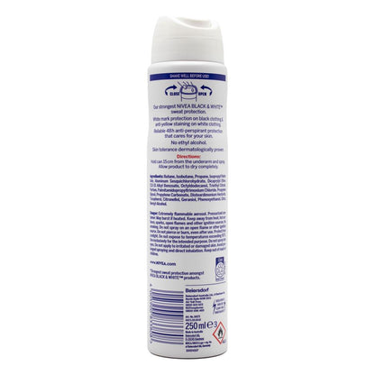 NIVEA 153g / 250ml ANTIPERSPIRANT DEODORANT BLACK AND WHITE MAX PROTECTION (6x Pack)