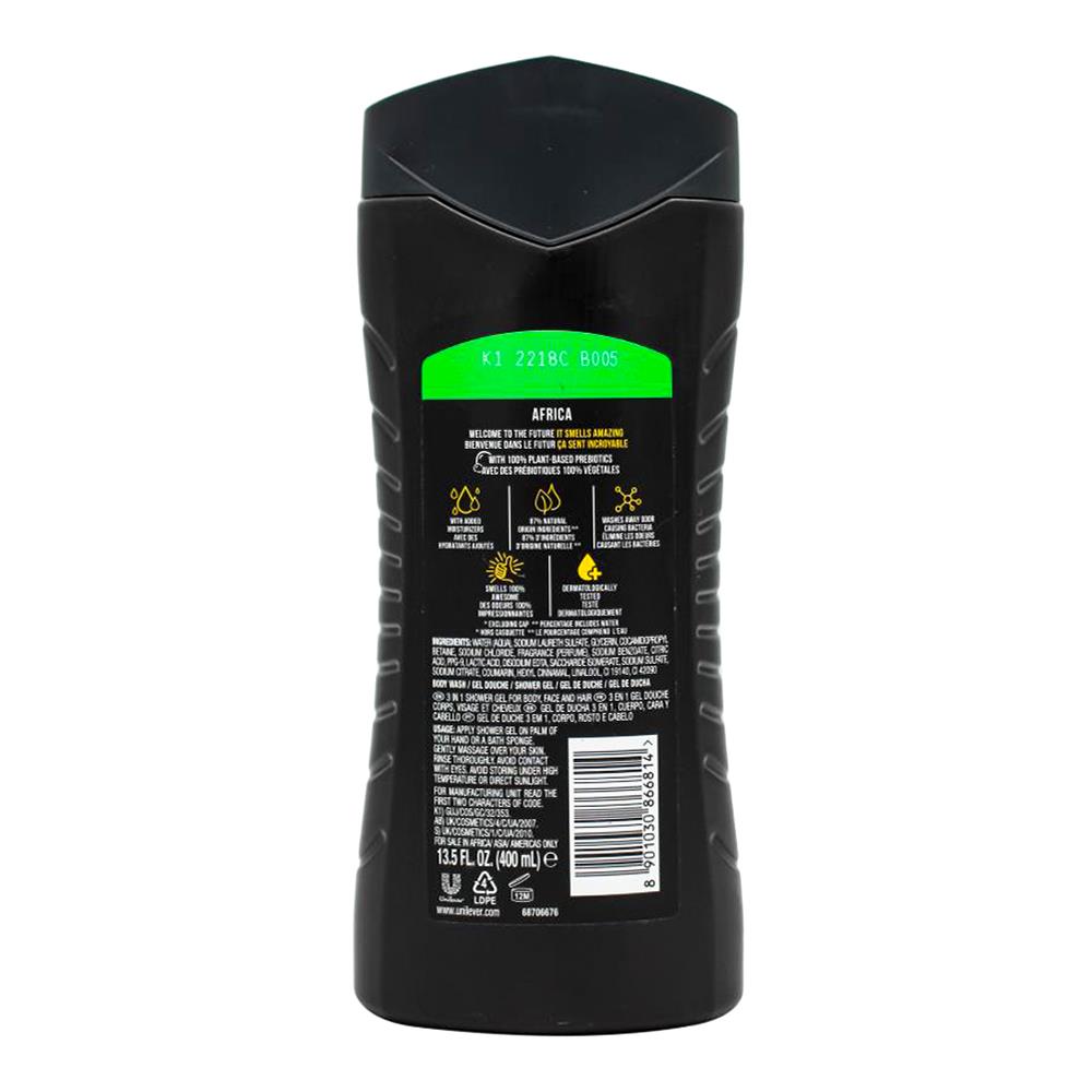 Axe 400ml 3 In 1 Body + Face + Hair Wash Africa (6x Pack)
