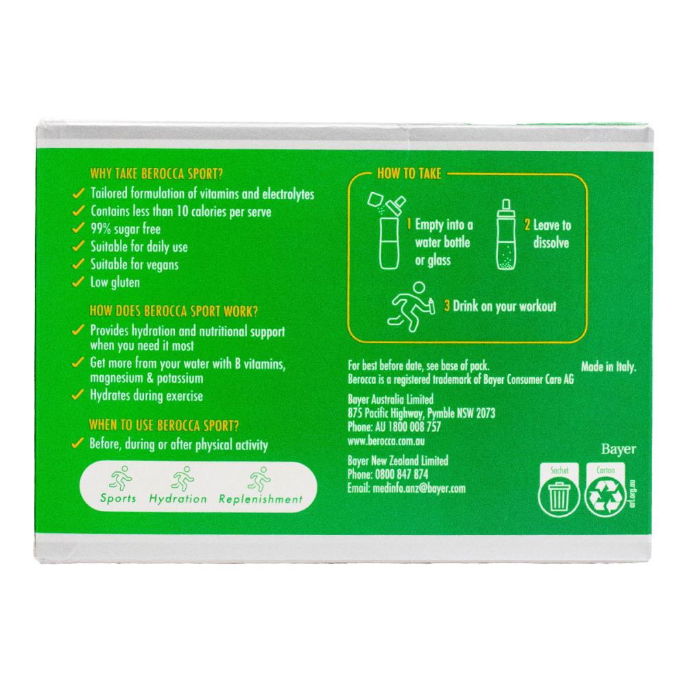 BEROCCA PK24 x96g POWDER SACHETS B VITAMINS AND ELECTROLYTES SPORT ORANGE (12x Pack)