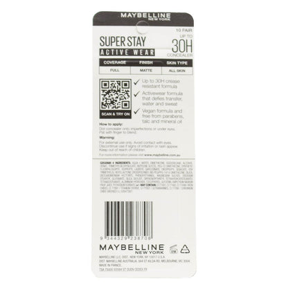 MAYBELLINE CONCEALER SUPER STAY ACTIVE WEAR FAIR 10 10ml (4x Pack)