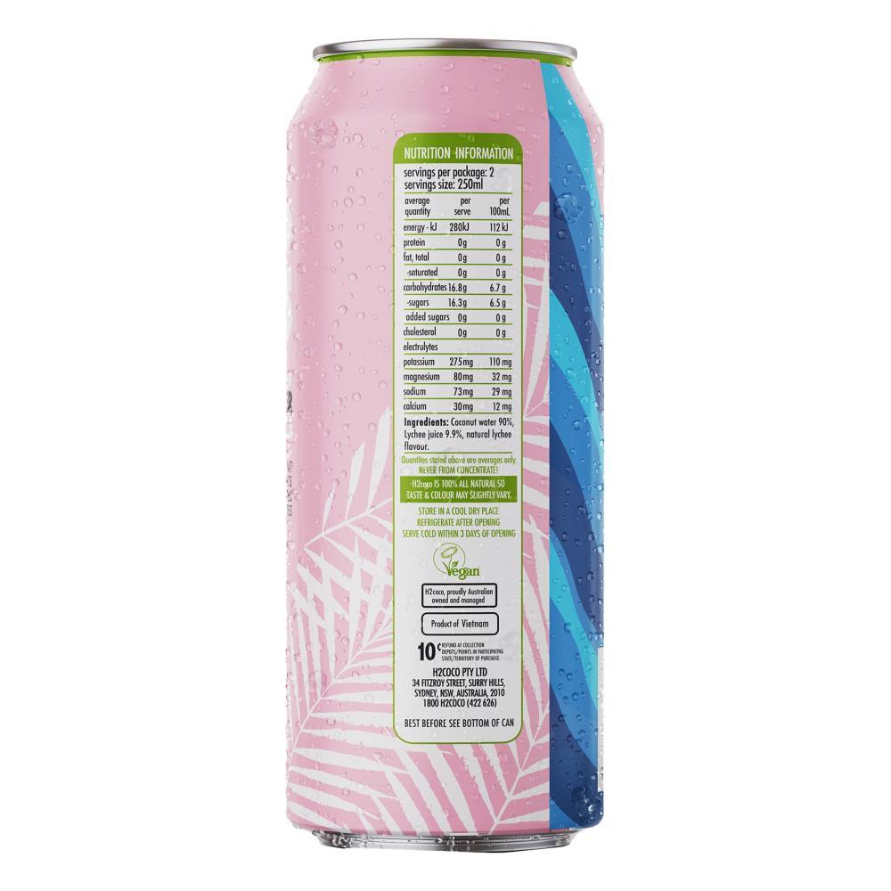 H2coco Pure Coconut Water With Lychee 500ml Can (12x Pack)