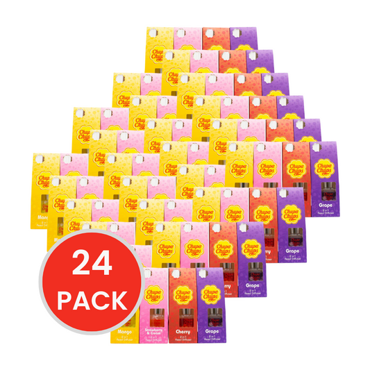 CHUPA CHUPS REED DIFFUSER 2 IN 1 ASSORTED x6 STRAWBERRY AND CREAM x6 MANGO x6 CHERRY x6 GRAPE 30ml (24x Value Pack)