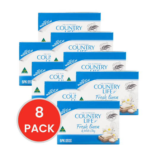 COUNTRY LIFE SOAP FRESH LINEN & WHITE CLAY 450g x 5Pk ( Value Pack 40)