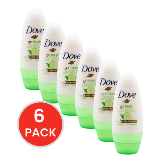 DOVE 40ml ROLL ON DEODORANT GO FRESH CUCUMBER AND GREEN TEA SCENT (6 x Pack)