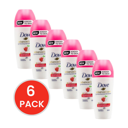 DOVE 50mL ANTIPERSPIRANT ROLL ON ADVANCED CARE 48H GO FRESH POMEGRANATE AND LEMON VERBENA SCENT ( 6 x Pack)
