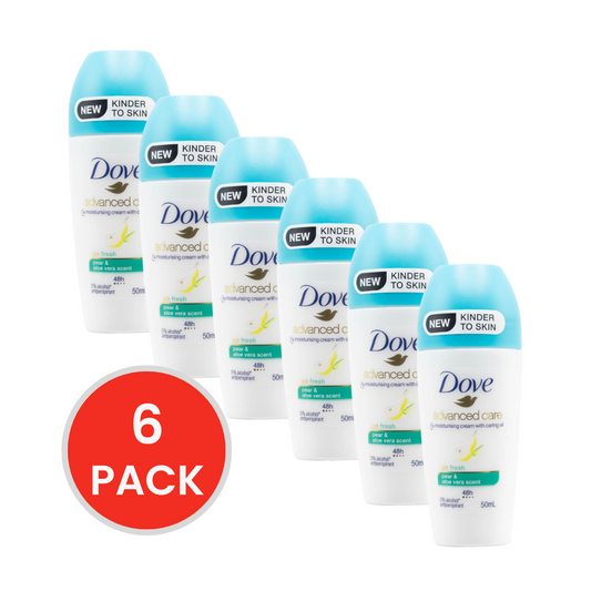DOVE 50mL DEODORANT ROLL ON ADVANCED CARE 48H GO FRESH PEAR AND ALOE VERA SCENT (6 x Pack)