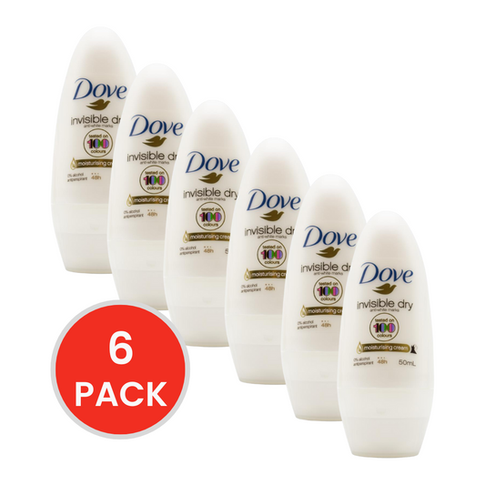 DOVE 50mL DEODORANT ROLL ON INVISIBLE DRY ANTI - WHITE MARKS ( 6 x Pack)