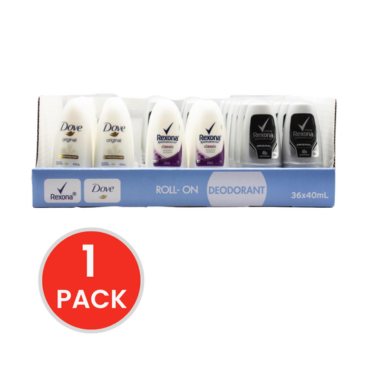 DOVE REXONA DEODORANT ROLL ON TRIO MIXED X18 40ml REXONA MENS ORIGINAL X6 40ml REXONA WOMENS CLASSIC X12 40ml DOVE WOMENS ORIGINAL ( 1 Pack)