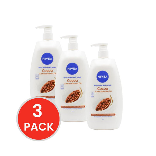 NIVEA BODY WASH COCOA & MACADAMIA OIL 1L (3x Pack)