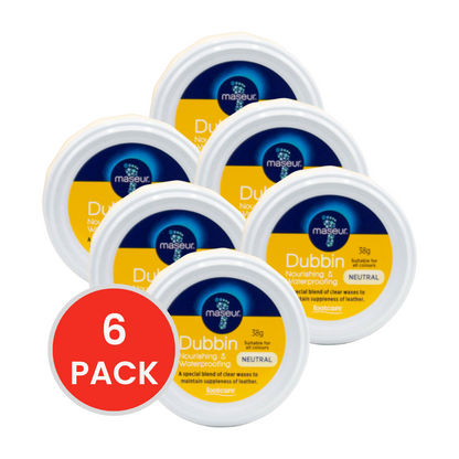 FOOTCARE 38g SHOE POLISH BY MASEUR DUBBIN NOURISHING AND WATERPROOFING SUITABLE FOR ALL COLOURS NEUTRAL (6x Pack)