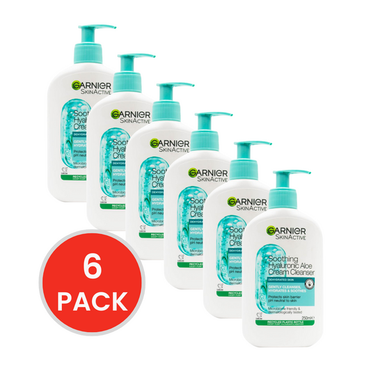 GARNIER 250mL CREAM CLEANSER SKIN ACTIVE SOOTHING HYALURONIC ALOE HYDRATES AND SOOTHES DEHYDRATED SKIN (6x Pack)