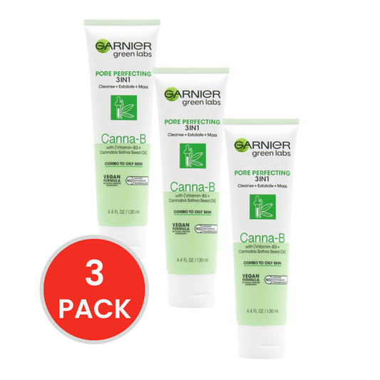 GARNIER 130mL PORE PERFECTING 3 IN 1 CLEANSE + EXFOLIATE + MASK CANNA-B (3x Pack)