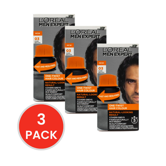 LOREAL HAIR COLOUR MEN EXPERT ONE TWIST NATURAL LOOKING RESULT 03 DARK BROWN (3x Pack)