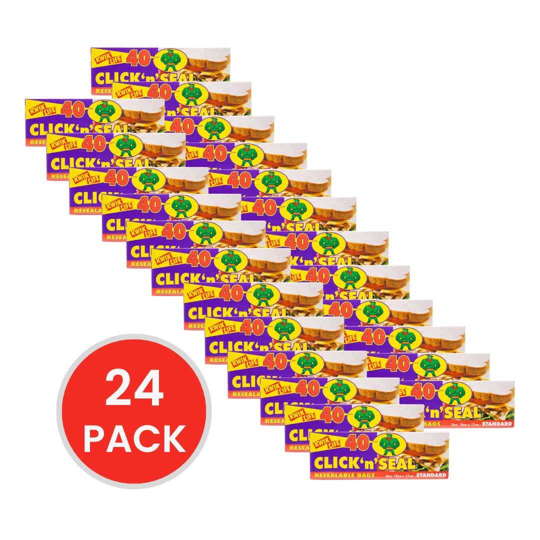 Kwik Life Click N Seal Resealable Bags Standard 18cm x 17cm (40 Bags x 24 Pack)
